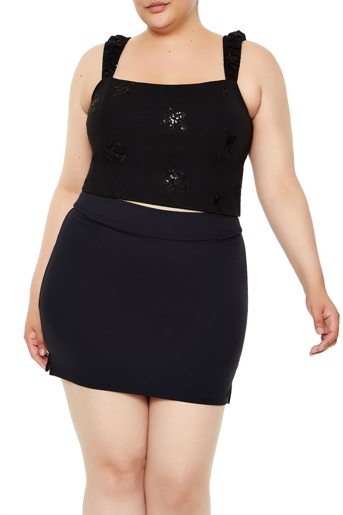 Plus Size Flower Sequin Crop Top