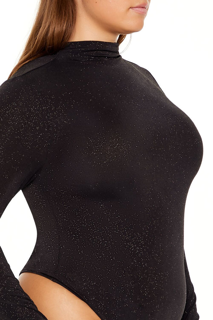 Plus Size Glitter Cowl Thong Bodysuit