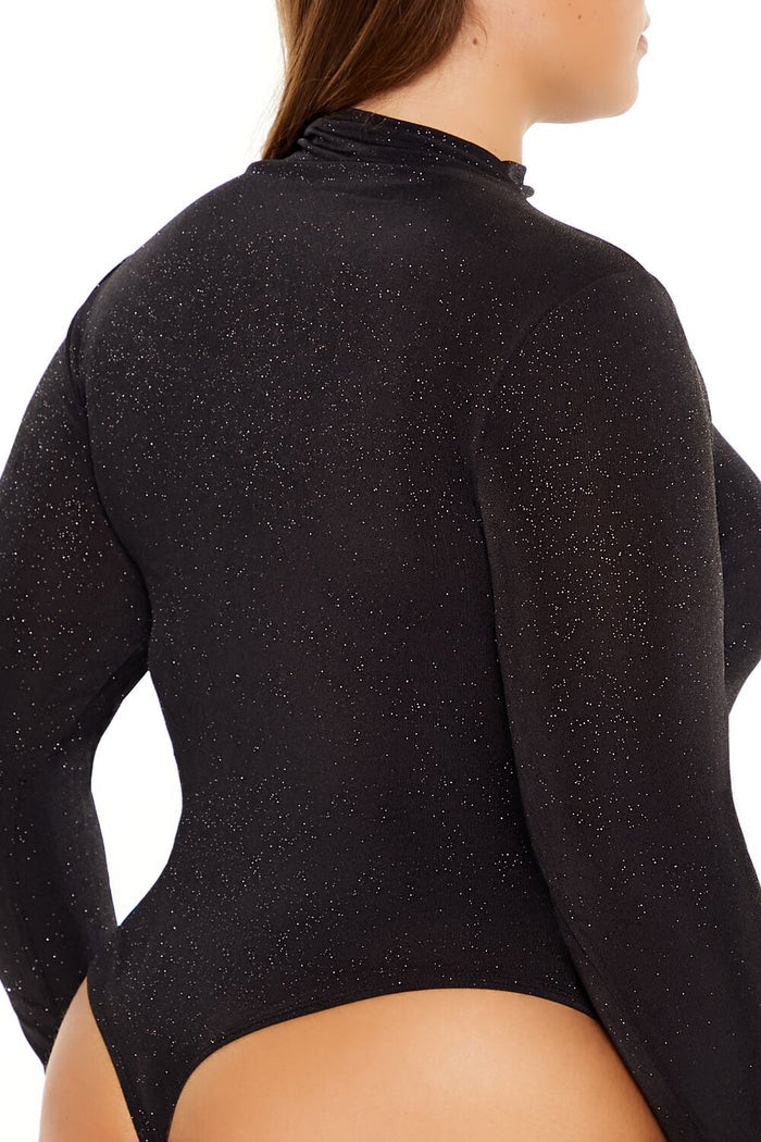 Plus Size Glitter Cowl Thong Bodysuit