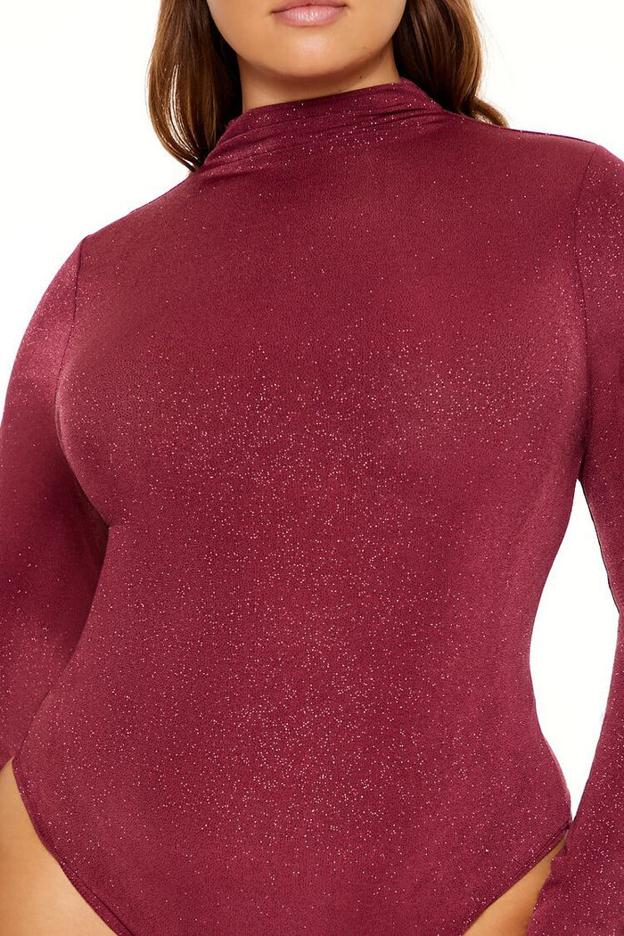 Plus Size Glitter Cowl Thong Bodysuit