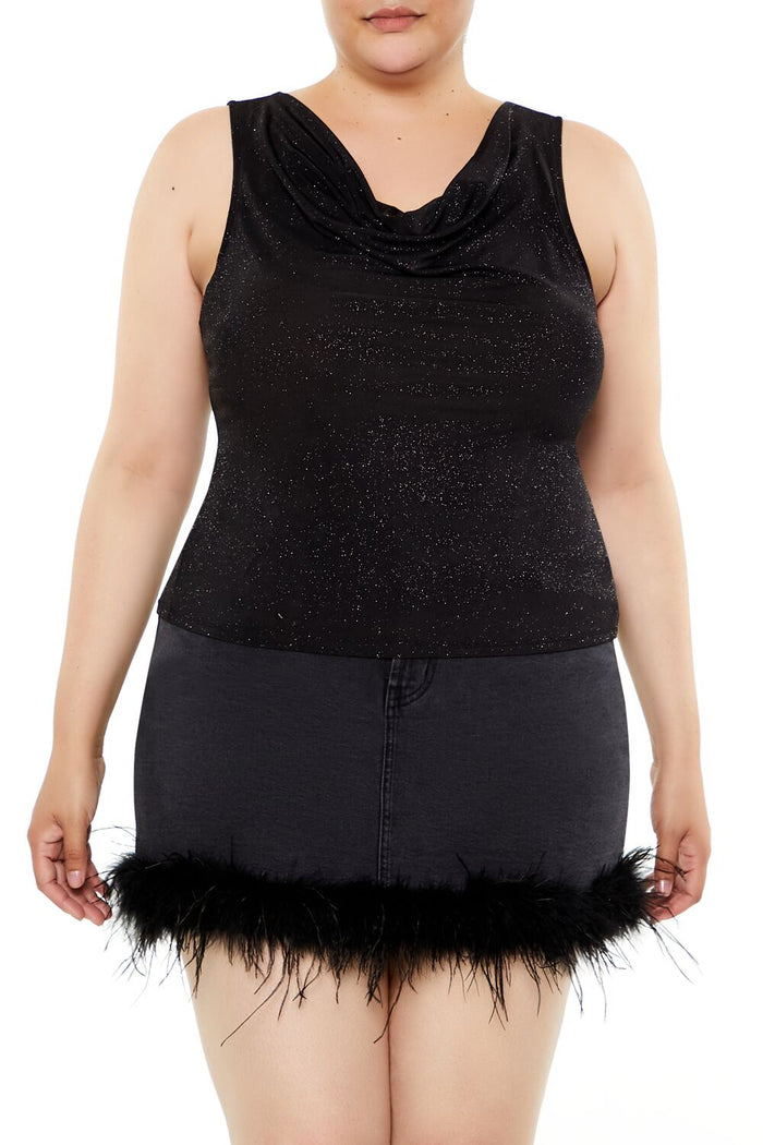 Plus Size Glitter Knit Cowl Tank Top