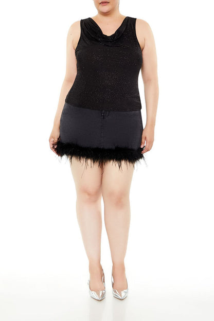 Plus Size Glitter Knit Cowl Tank Top