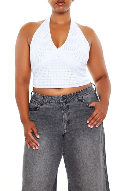 Plus Size Rhinestone Halter Top