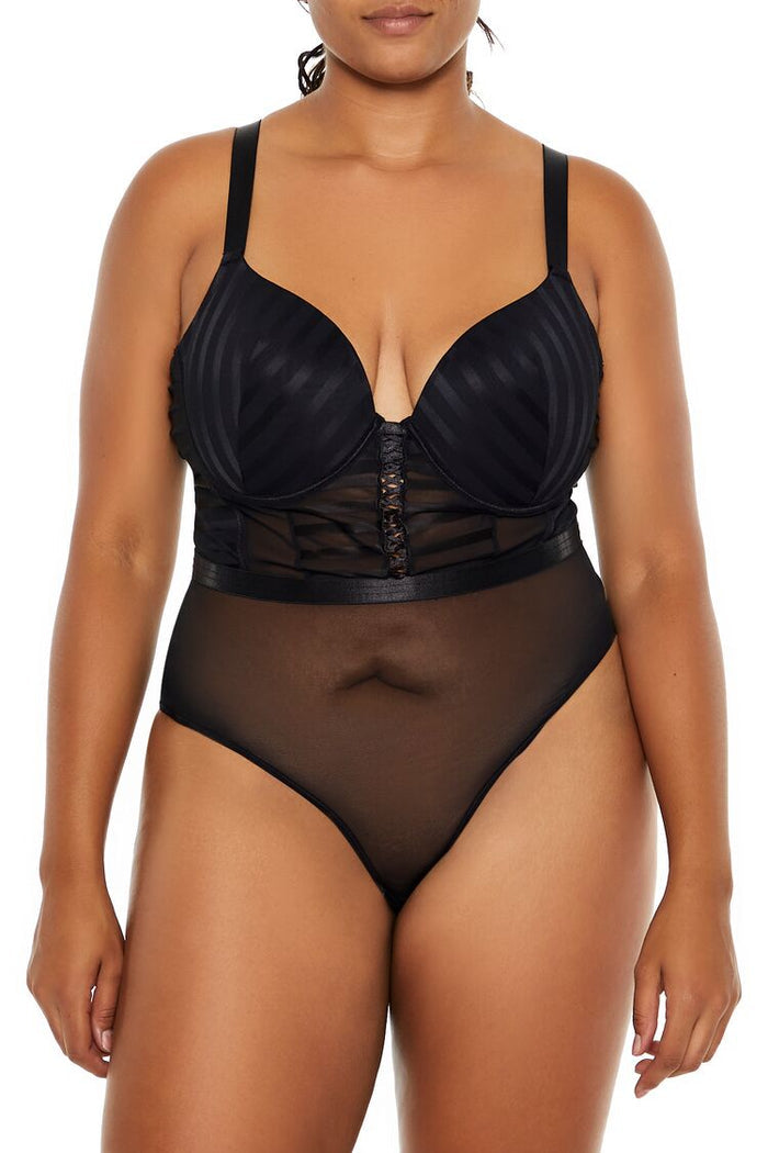 Plus Size Sheer Striped Bodysuit
