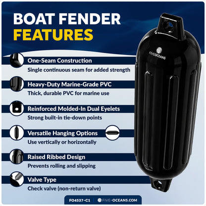 Pontoon Docking Kit - 4.5" x 16" Black Fenders with Dock Lines & Fender Clips, 4-Pack