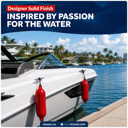 Pontoon Docking Kit - 6.5" x 23" Red Fenders with Dock Lines & Fender Clips, 4-Pack
