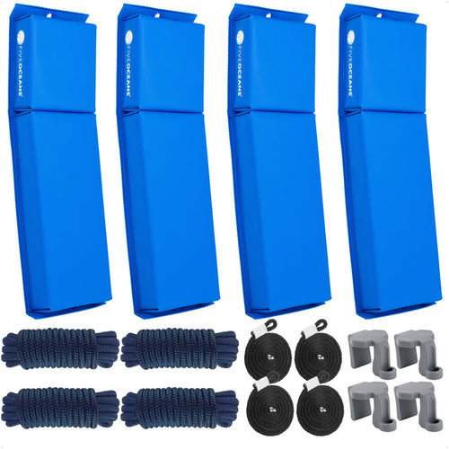 Pontoon Docking Kit - Blue Flat Fenders with Dock Lines & Fender Clips, 4-Pack - FO4680-C1 - Five Oceans