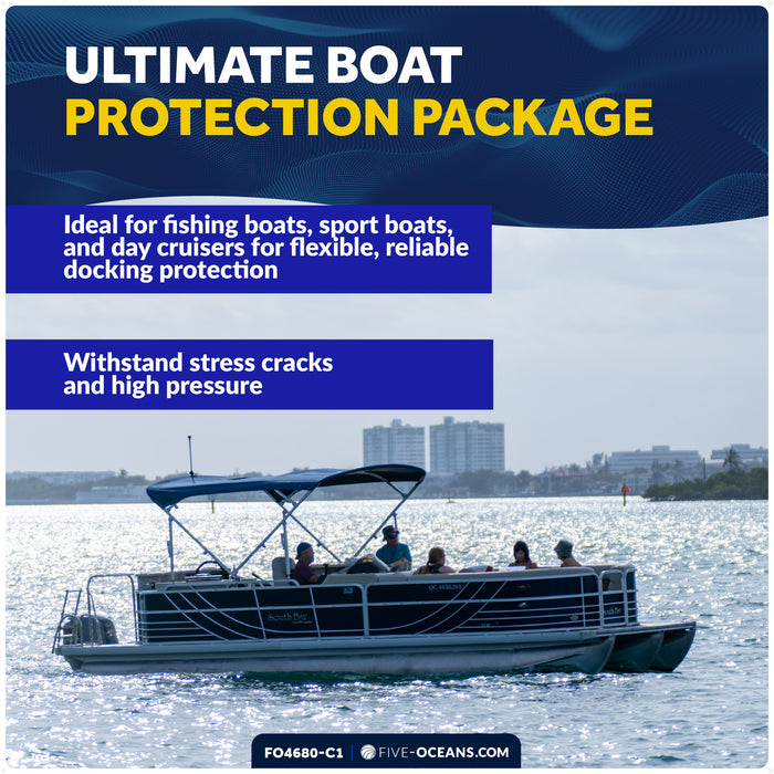 Pontoon Docking Kit - Blue Flat Fenders with Dock Lines & Fender Clips, 4-Pack - FO4680-C1 - Five Oceans