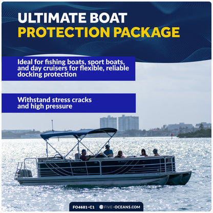 Pontoon Docking Kit - White Flat Fenders with Dock Lines & Fender Clips, 4-Pack - FO4681-C1 - Five Oceans