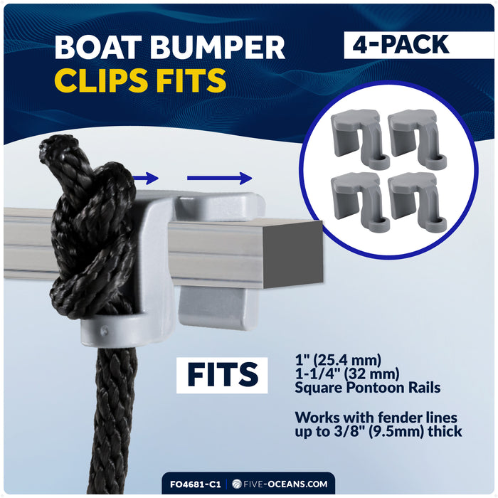 Pontoon Docking Kit - White Flat Fenders with Dock Lines & Fender Clips, 4-Pack - FO4681-C1 - Five Oceans