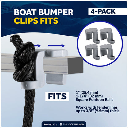 Pontoon Docking Kit - White Flat Fenders with Dock Lines & Fender Clips, 4-Pack - FO4681-C1 - Five Oceans