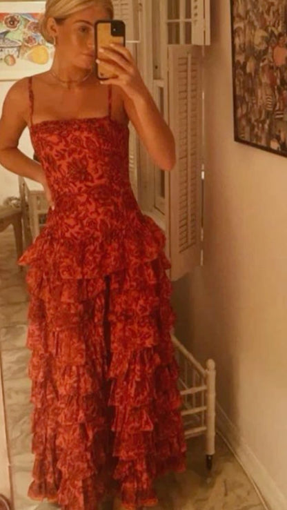 Popular Spaghetti Straps Floor Length Prom Dress New Fashion Tiered Evening Dress