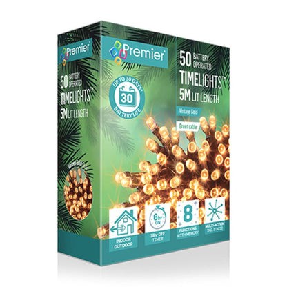 Premier Battery Operated Christmas Lights - Vintage Gold LED String Lights