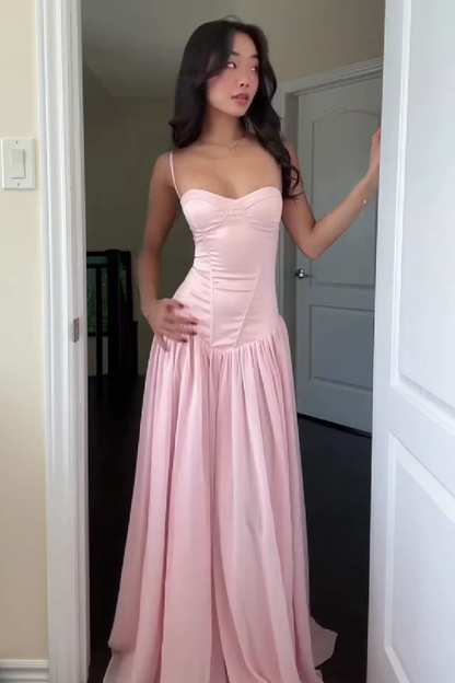 Pretty A Line Spaghetti Straps Pink Corset Prom Dress with Ruffles