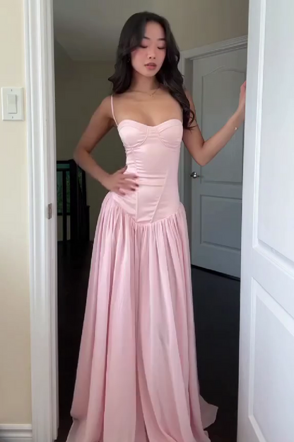 Pretty A Line Spaghetti Straps Pink Corset Prom Dress with Ruffles