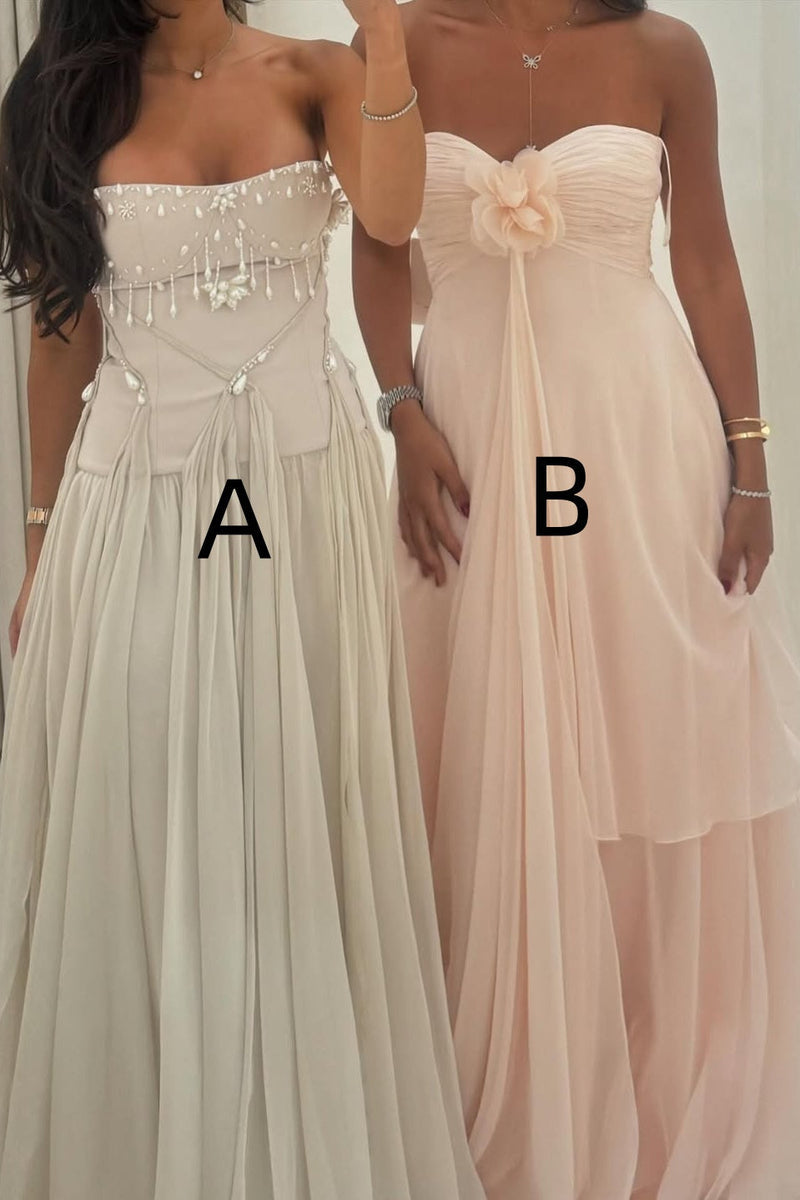 Pretty A Line Strapless/Sweetheart Silver/Light Pink Long Party Dress with Ruffles