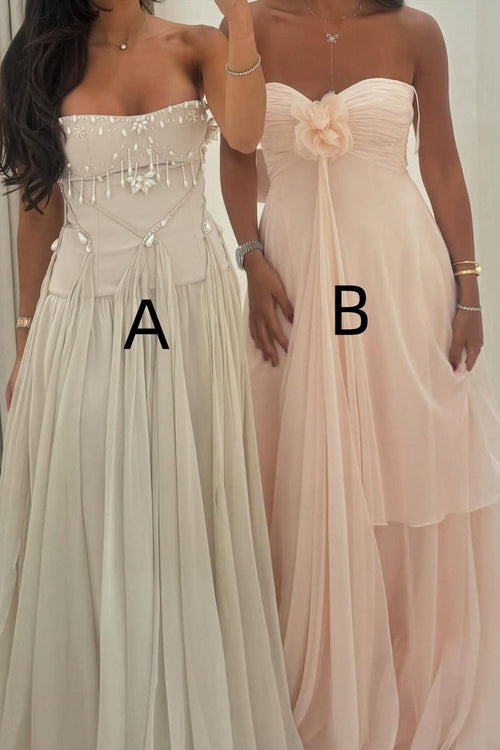 Pretty A Line Strapless/Sweetheart Silver/Light Pink Long Party Dress with Ruffles