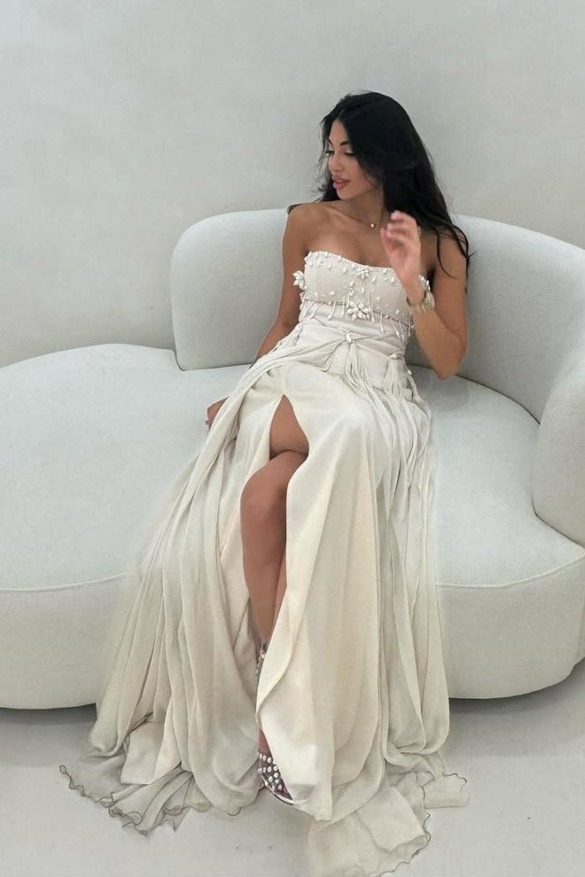 Pretty A Line Strapless/Sweetheart Silver/Light Pink Long Party Dress with Ruffles
