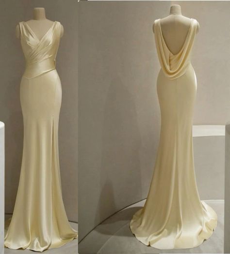 Pretty Mermaid V Neckline Satin Yellow Long Prom Dresses Formal Evening Dress