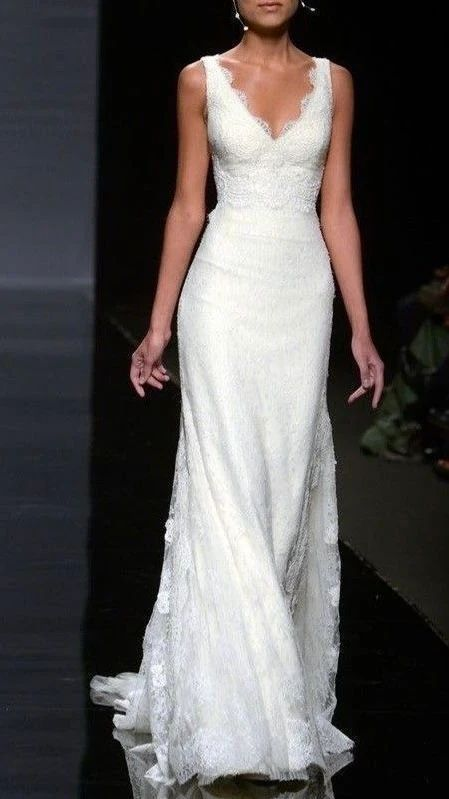 Pretty Wedding Dress Mermaid V Neck Lace Summer White Wedding Dresses Bridal Gowns