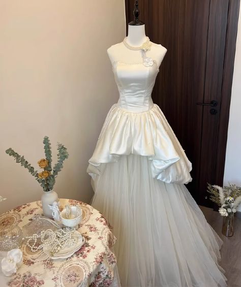Princess A Line Strapless Satin Tulle Long Prom Dress,Wedding Dress,Evening Dress