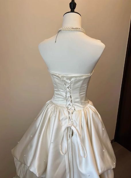 Princess A Line Strapless Satin Tulle Long Prom Dress,Wedding Dress,Evening Dress