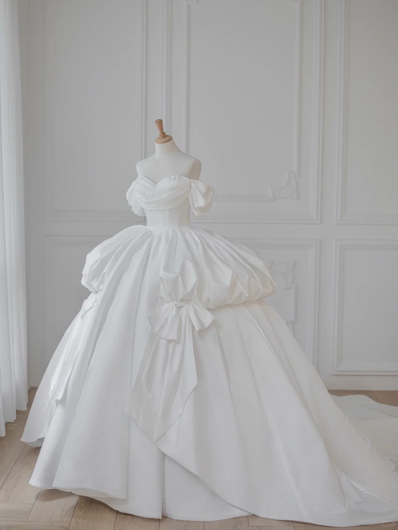 Princess Ball Gown Off The Shoulder Satin Long Wedding Dresses