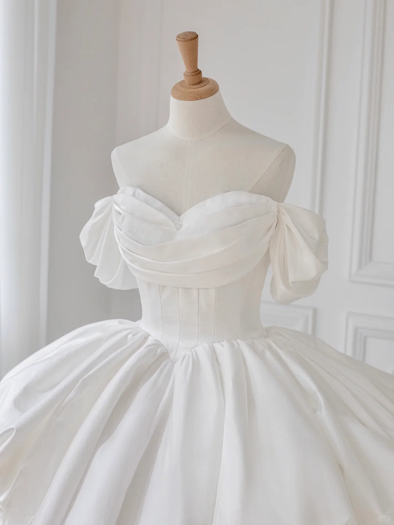 Princess Ball Gown Off The Shoulder Satin Long Wedding Dresses