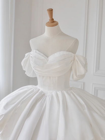 Princess Ball Gown Off The Shoulder Satin Long Wedding Dresses