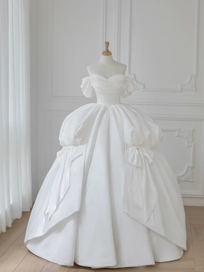 Princess Ball Gown Off The Shoulder Satin Long Wedding Dresses