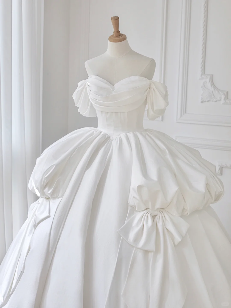 Princess Ball Gown Off The Shoulder Satin Long Wedding Dresses