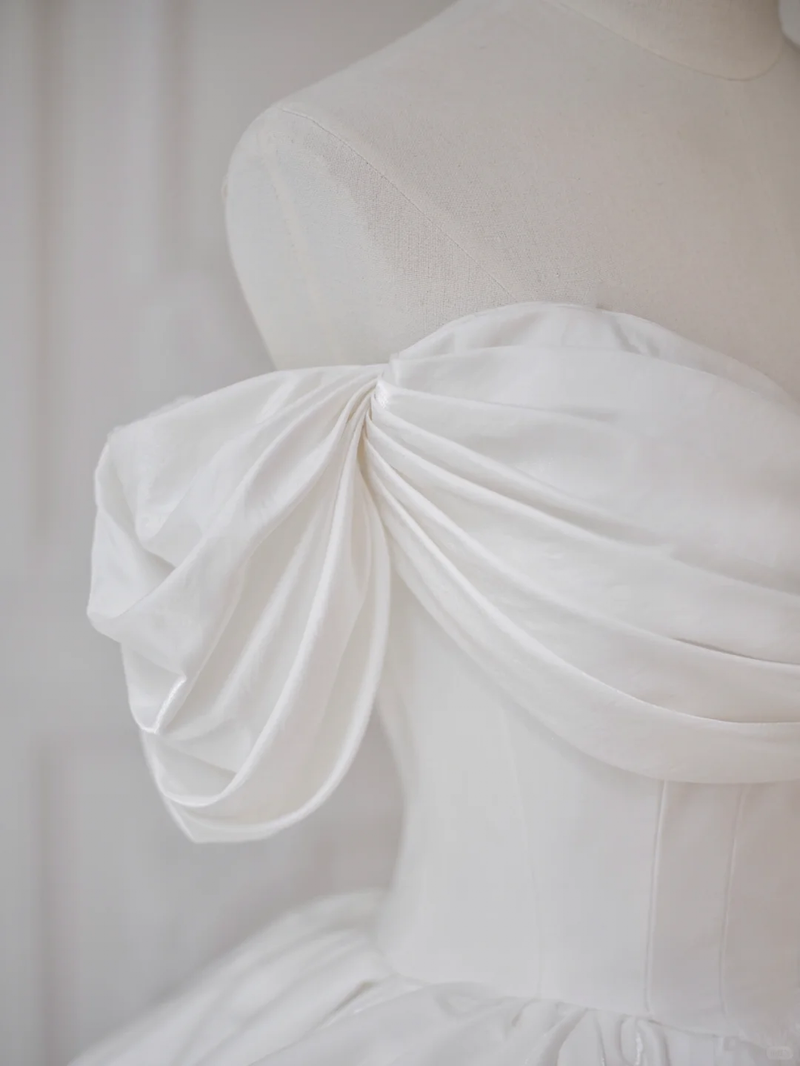 Princess Ball Gown Off The Shoulder Satin Long Wedding Dresses