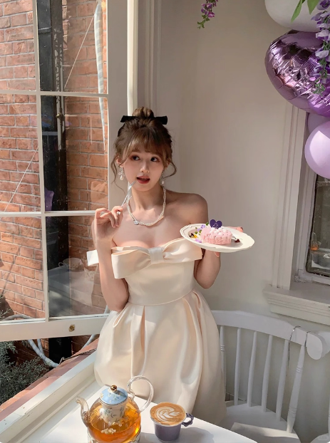 Princess Bow Satin One Shoulder Birthday Dress Homecoming Dress