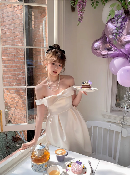 Princess Bow Satin One Shoulder Birthday Dress Homecoming Dress