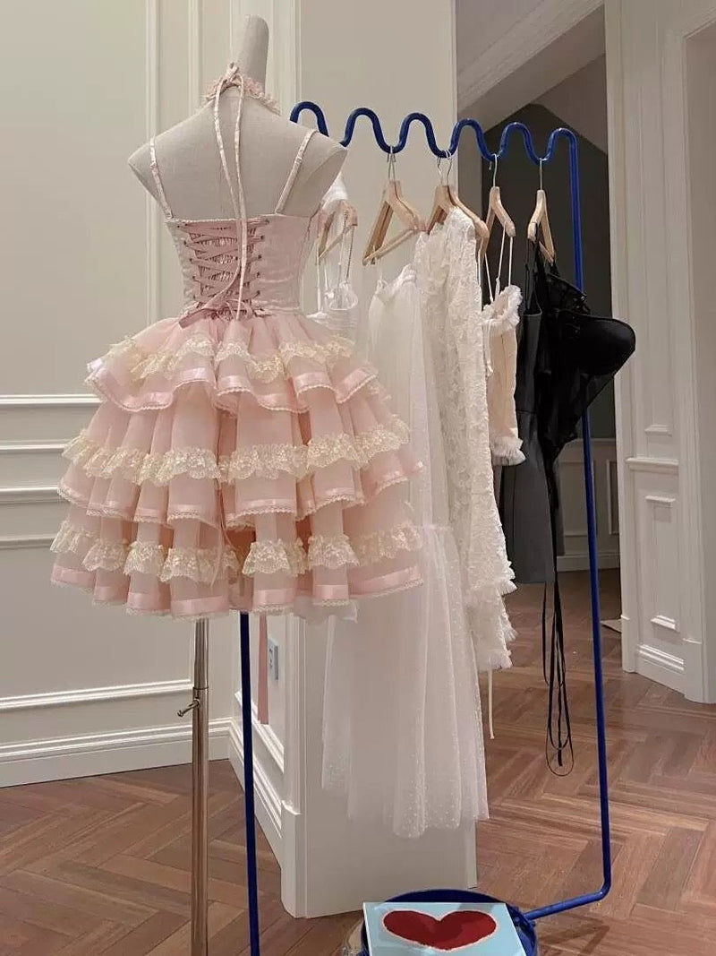 Princess Heart-shaped Collar Bow Herringbone Lace Edge Fluffy 17th Birthday Homecoming Dress