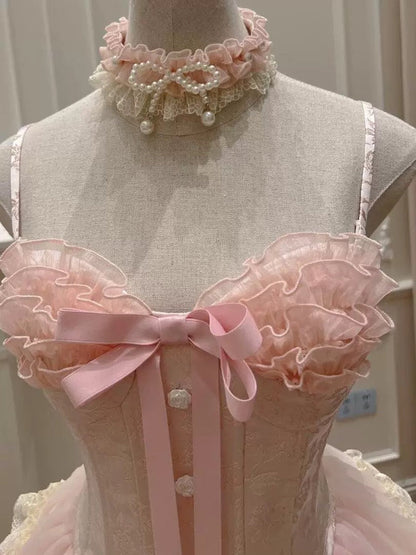 Princess Heart-shaped Collar Bow Herringbone Lace Edge Fluffy 17th Birthday Homecoming Dress