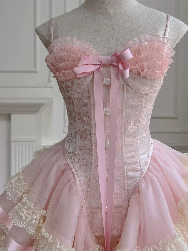 Princess Heart-shaped Collar Bow Herringbone Lace Edge Fluffy 17th Birthday Homecoming Dress