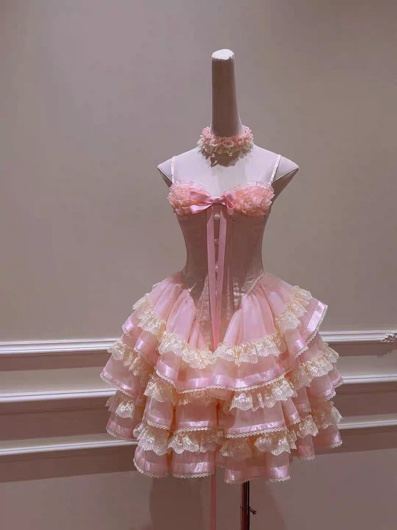 Princess Heart-shaped Collar Bow Herringbone Lace Edge Fluffy 17th Birthday Homecoming Dress