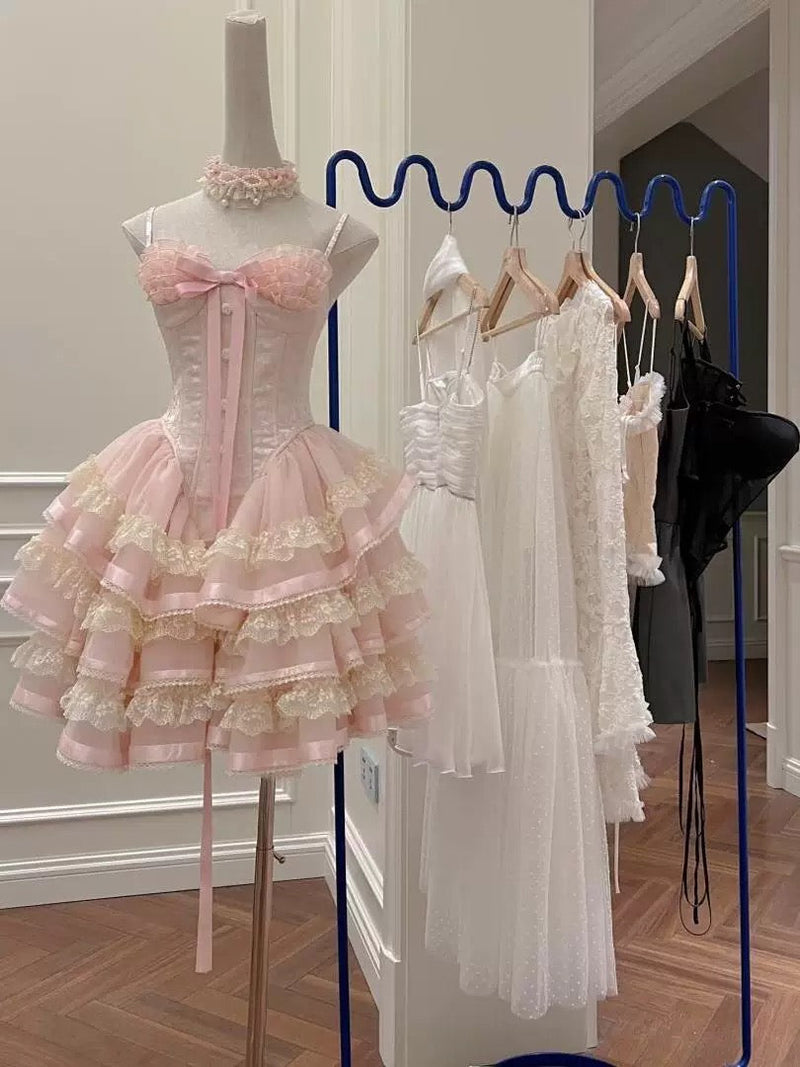 Princess Heart-shaped Collar Bow Herringbone Lace Edge Fluffy 17th Birthday Homecoming Dress