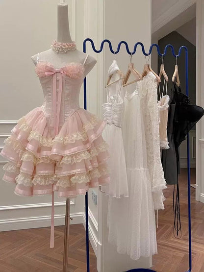 Princess Heart-shaped Collar Bow Herringbone Lace Edge Fluffy 17th Birthday Homecoming Dress