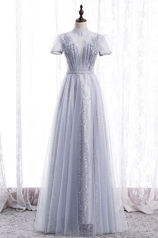 Princess High Neck Pink Long Party Dress