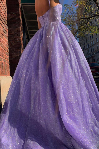 Princess Lilac Straps A-line Long Prom Dress