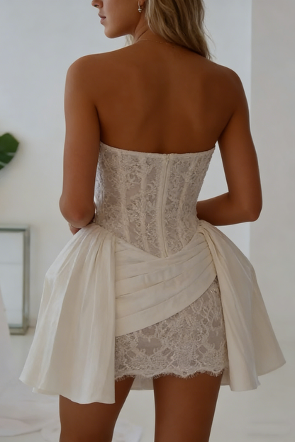 Princess Luxury White Satin Lace A-Line 17th Birthday Homecoming Dress