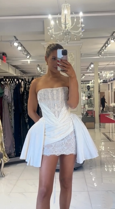 Princess Luxury White Satin Lace A-Line 17th Birthday Homecoming Dress