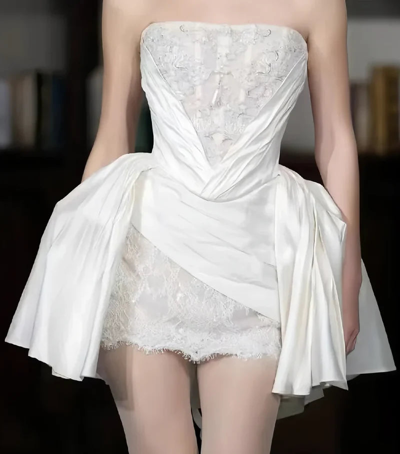 Princess Luxury White Satin Lace A-Line 17th Birthday Homecoming Dress