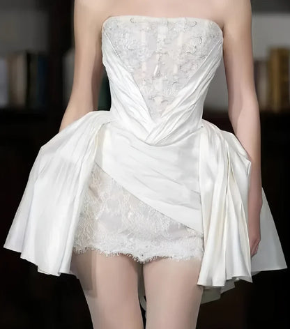 Princess Luxury White Satin Lace A-Line 17th Birthday Homecoming Dress