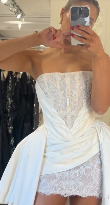 Princess Luxury White Satin Lace A-Line 17th Birthday Homecoming Dress