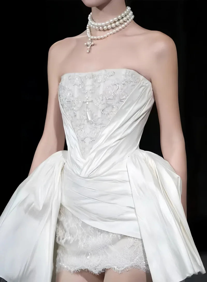 Princess Luxury White Satin Lace A-Line 17th Birthday Homecoming Dress