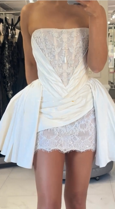 Princess Luxury White Satin Lace A-Line 17th Birthday Homecoming Dress