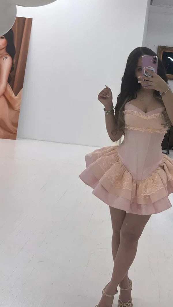 Princess Pink Strapless Sweetheart Neck Satin A-Line 17th Birthday Homecoming Dress